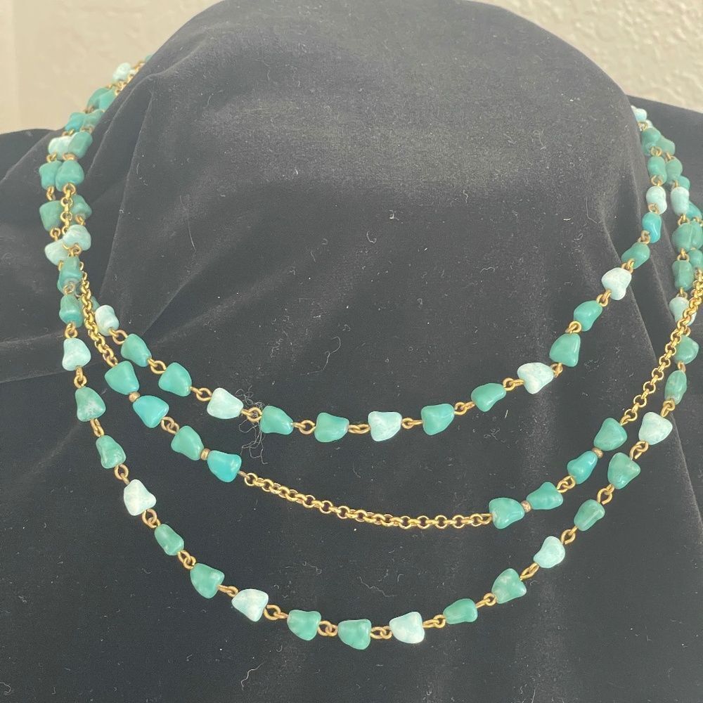 Turquoise Multi-Strand Goldtone Necklace NWOT
